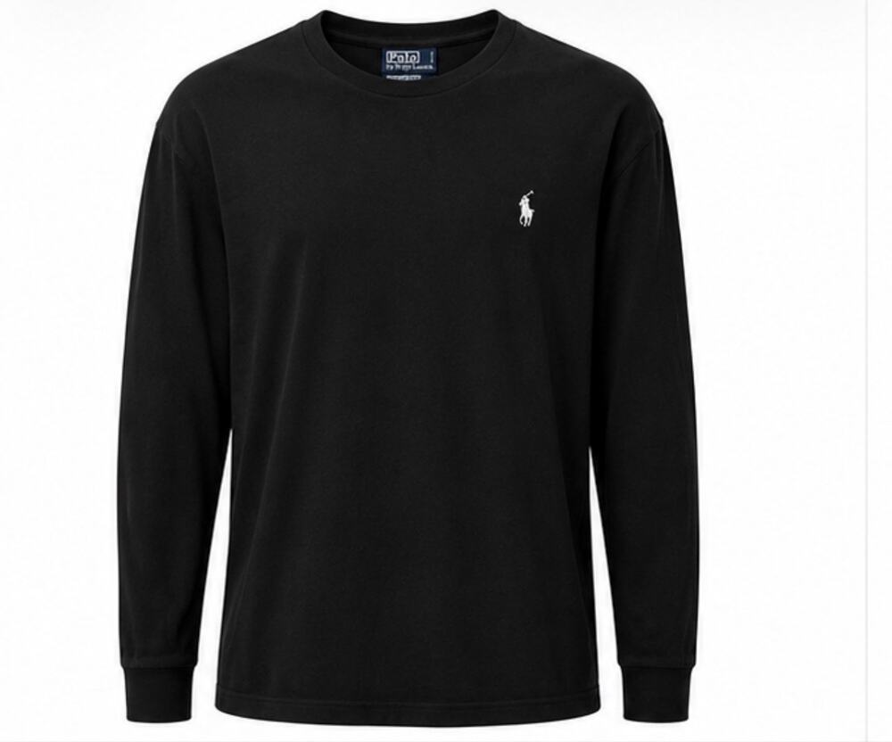 Polo Ralph Lauren Mens Long Sleeve T-Shirt Black 100% Cotton Pony Logo Crewneck